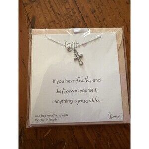 Have Faith Believe Anything Is Possible Cross Faux Pearl Necklace NWT